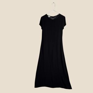Lynn Lugo Black Short Sleeve Maxi Dress Size S Made in USA Formal Column Dress